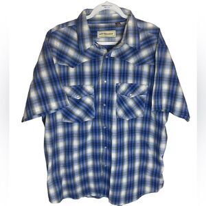 Bit & Bridle Blue Short Sleeve Pearl Snap Plaid Casual Western Shirt Mens Sz 2XL